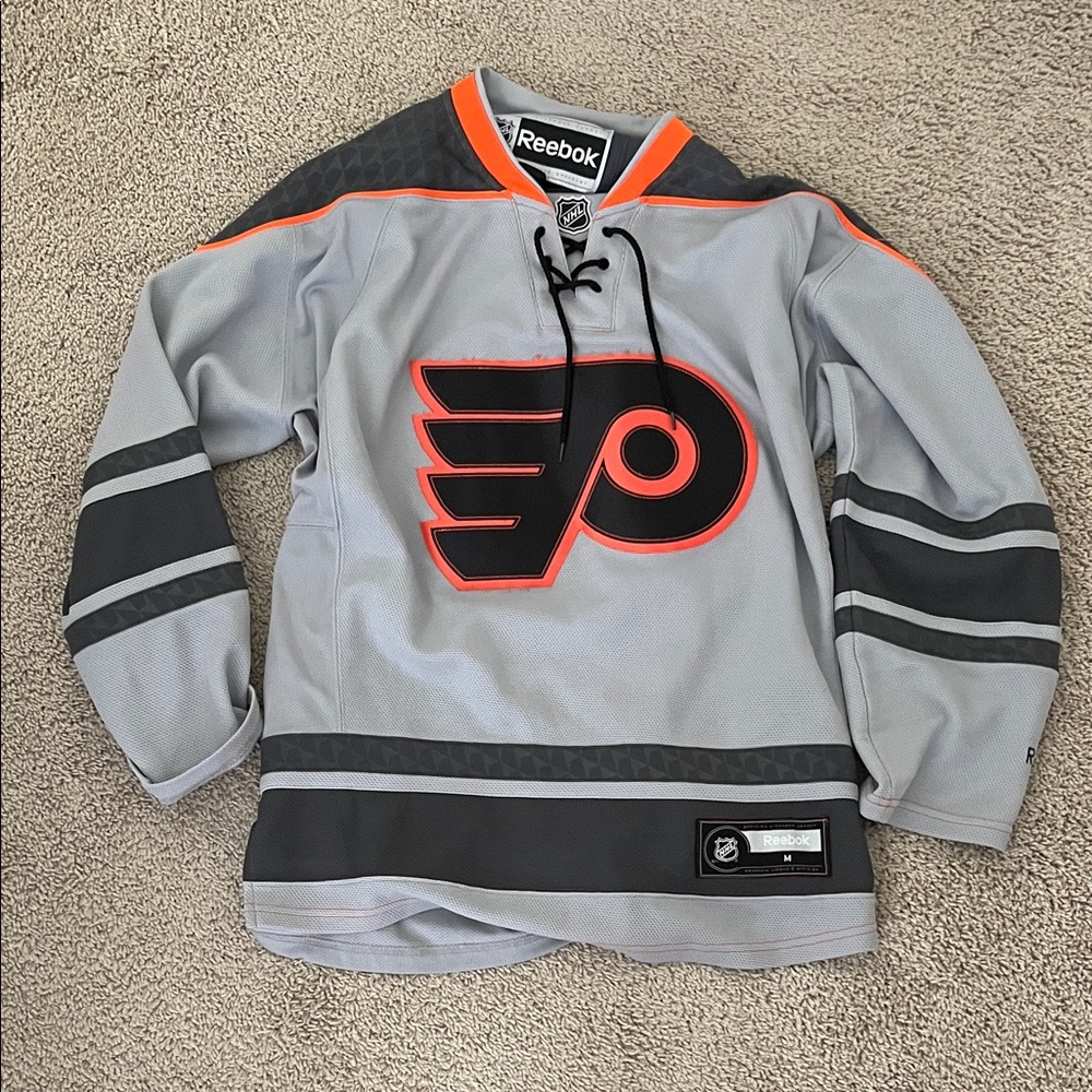 Philadelphia Flyers Reebok Gray and Orange Hockey Jersey medium